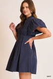 Candace Pleated Bubble Sleeve Dress