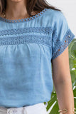 Betty Chambray Lace Trim Woven Top