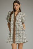 Delia Plaid & Floral Puff Sleeve Dress