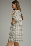 Delia Plaid & Floral Puff Sleeve Dress