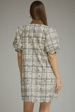 Delia Plaid & Floral Puff Sleeve Dress