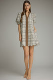 Delia Plaid & Floral Puff Sleeve Dress