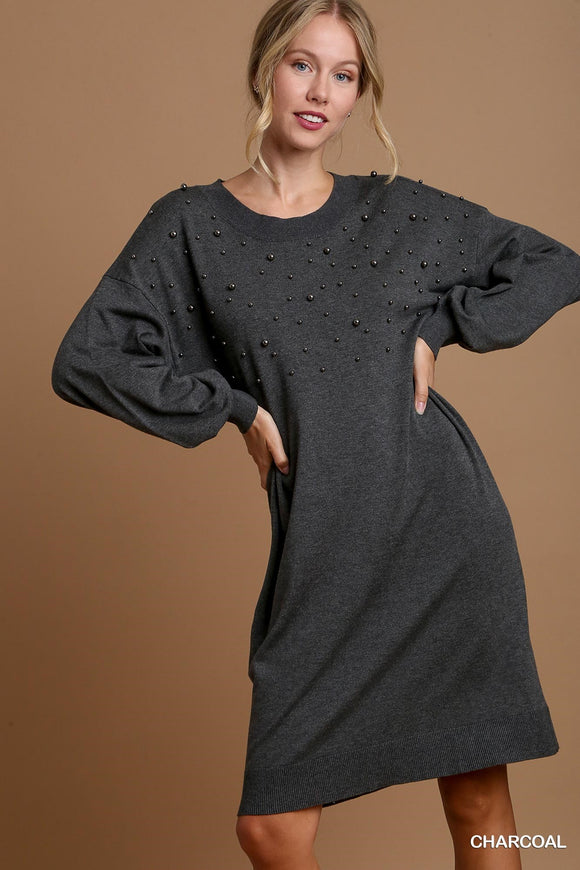 Amalia Pearl Embellished Sweater Dress