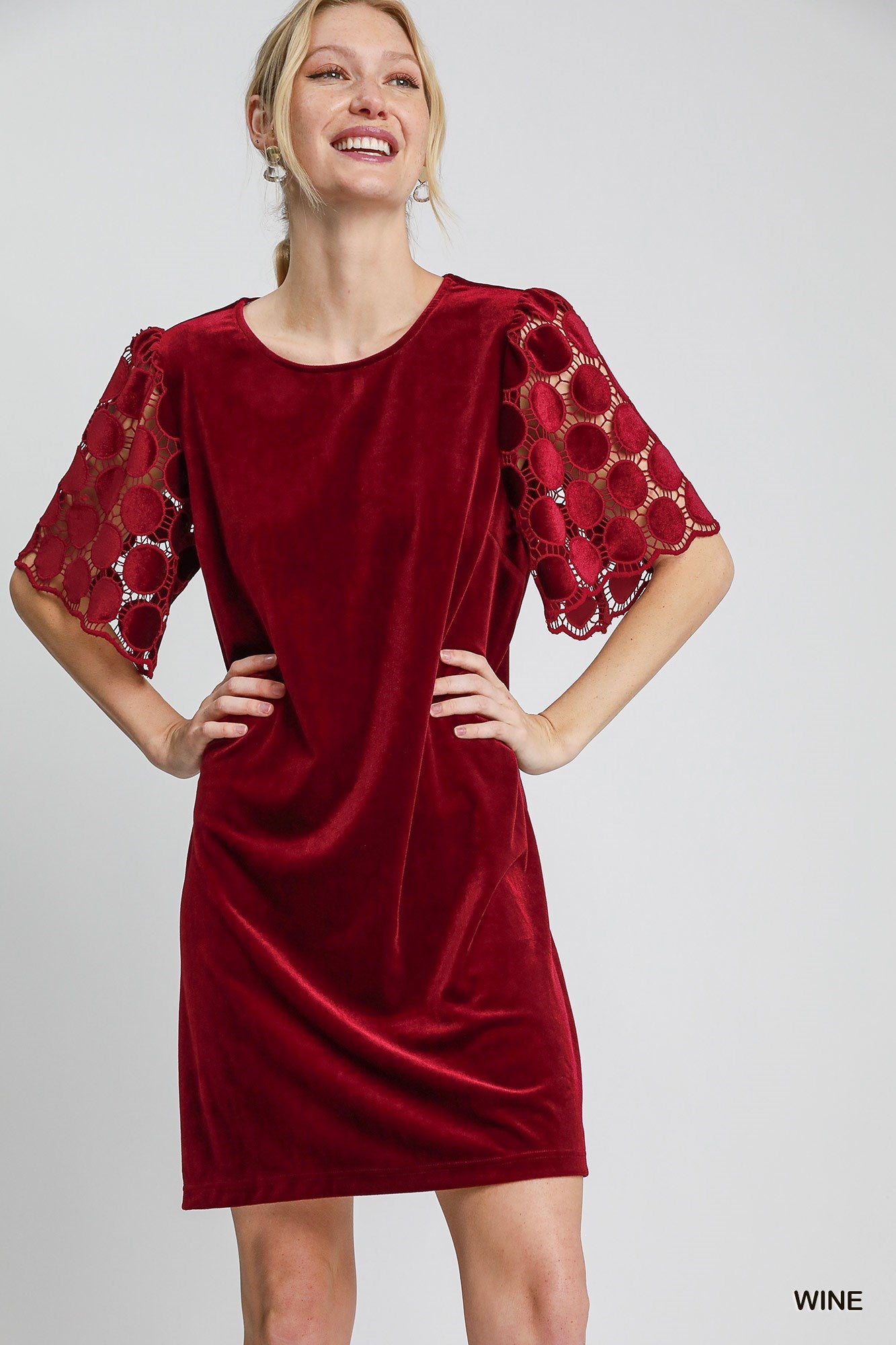 Blythe Dotted Lace Sleeve Shift Dress Buda's Red Door Blythe Dotted Lace Sleeve Shift Dress Buda's Red Door