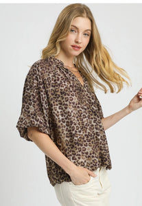 Harper Bubble Sleeve Animal Print Blouse