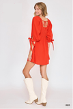 Madison Puff Sleeve Ribbon Tie Dress