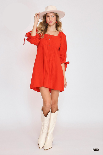 Madison Puff Sleeve Ribbon Tie Dress