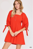 Madison Puff Sleeve Ribbon Tie Dress