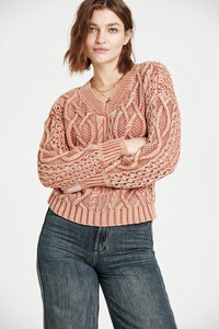 Clauda Vintage Washed Twist Cable Sweater