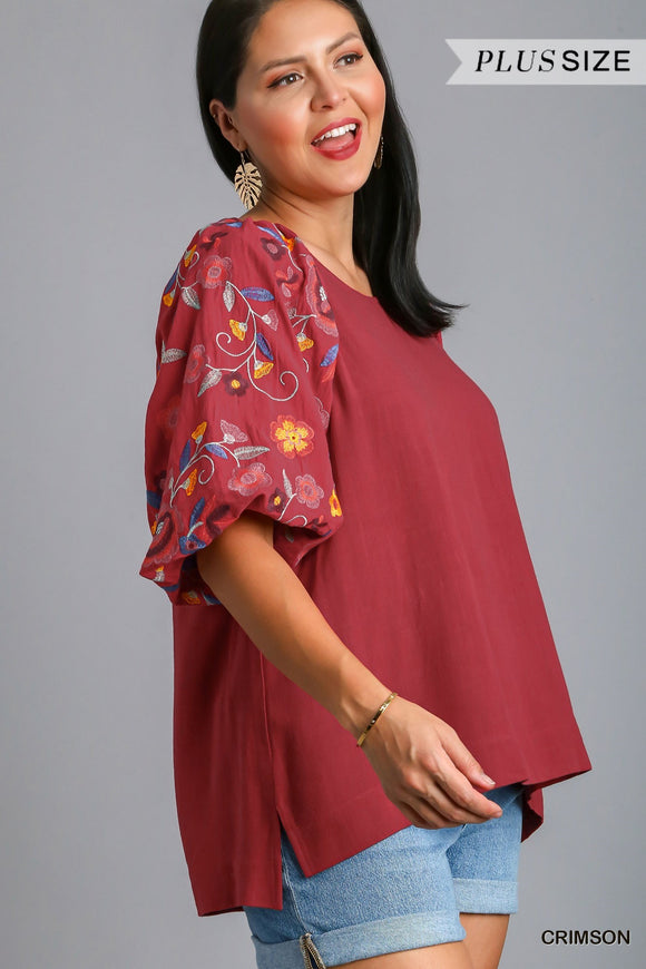 Mandy Embroidery Balloon Sleeve Top