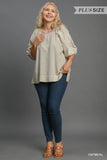 Mae Embroidered Bubble Sleeve Top