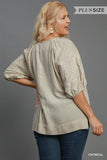 Mae Embroidered Bubble Sleeve Top