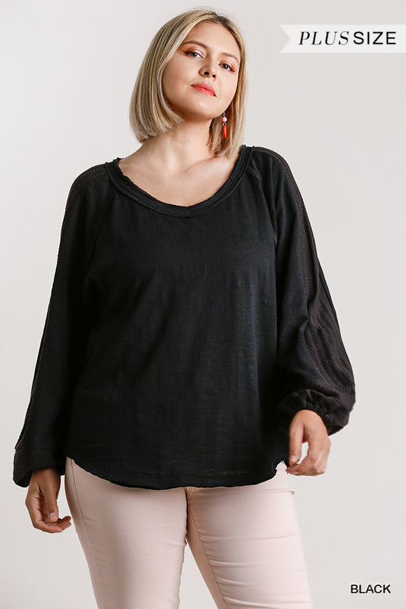 Mel Contrast Knit Puff Sleeve Top