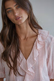 Larissa Ruffle Button Down V-Neck Blouse