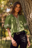 Valerie Embroidered Bubble Sleeve Blouse