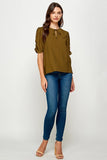 Lucy Ruched Sleeve Tie Neck Top