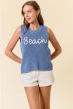"Beach" Round Neck Sweater Tank
