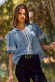 Valerie Embroidered Bubble Sleeve Blouse