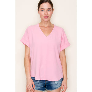 Elsa V Neck Roll Up Sleeve Top