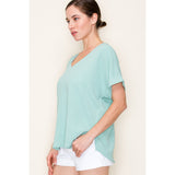 Elsa V Neck Roll Up Sleeve Top