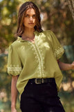 Valerie Embroidered Bubble Sleeve Blouse