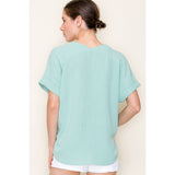 Elsa V Neck Roll Up Sleeve Top