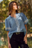 Valerie Embroidered Bubble Sleeve Blouse