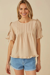 Kiley Pintuck Bow Sleeve Top