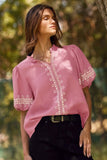 Valerie Embroidered Bubble Sleeve Blouse