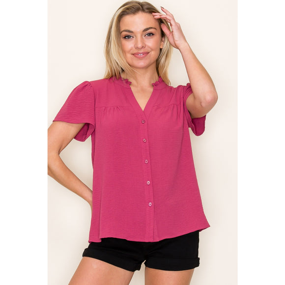 Helen Split V Neck Crinkled Top