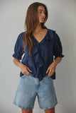 Larissa Ruffle Button Down V-Neck Blouse