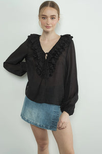 Annie Ruffle V Neck Blouse