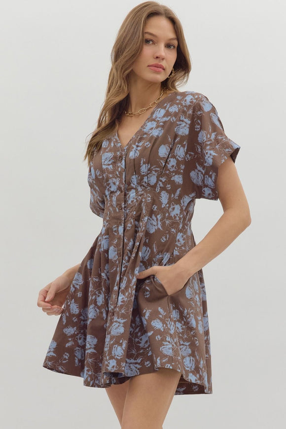 Christina Floral Pleated Flare Dress