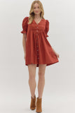 Athena Puff Sleeve Pintuck Mini Dress
