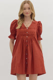 Athena Puff Sleeve Pintuck Mini Dress