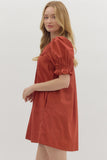 Athena Puff Sleeve Pintuck Mini Dress
