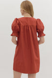 Athena Puff Sleeve Pintuck Mini Dress
