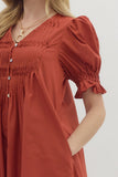 Athena Puff Sleeve Pintuck Mini Dress