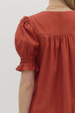 Athena Puff Sleeve Pintuck Mini Dress