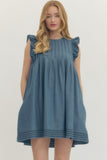 Imogen Pleated Front Ruffle Sleeve Dress