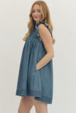 Imogen Pleated Front Ruffle Sleeve Dress