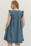 Imogen Pleated Front Ruffle Sleeve Dress