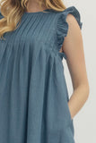 Imogen Pleated Front Ruffle Sleeve Dress