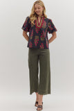 Danielle Floral Accent V Neck Top