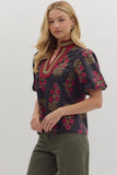 Danielle Floral Accent V Neck Top
