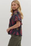 Danielle Floral Accent V Neck Top