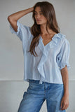 Larissa Ruffle Button Down V-Neck Blouse