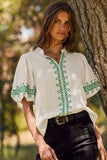Valerie Embroidered Bubble Sleeve Blouse