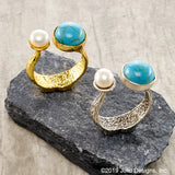 Adjustable Abstract Stone Pearl Ring
